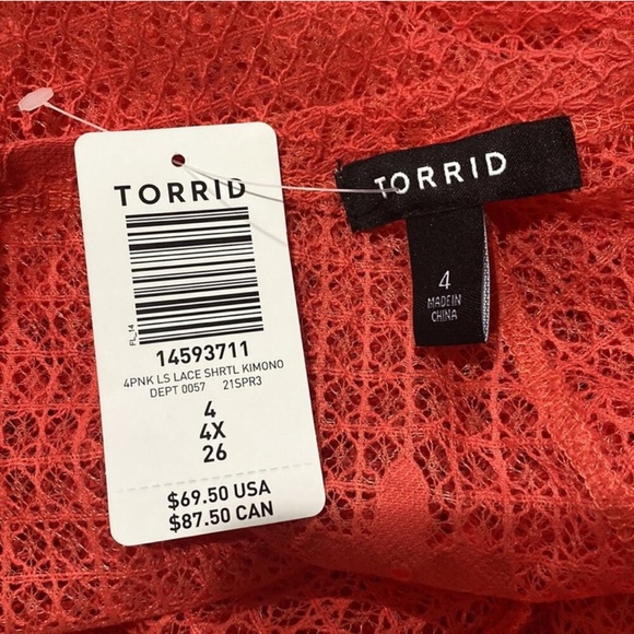 Torrid Women’s Plus Size Coral Lace Kimono 4X - Picture 7 of 8